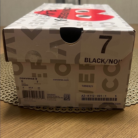 NWT CDG Converse Comme des Garcons Chucks Black White Red Heart W12/M10 - Picture 10 of 10